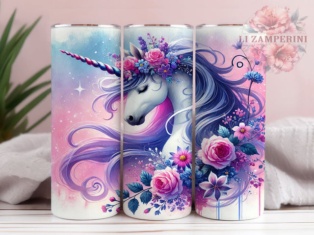 Floral Unicorn Watercolor 20oz Tumbler, Unicorn Tumbler, Flower Design, Watercolor Tumbler, 20oz Sublimation, Cute Tumbler, Fantasy Gift, Floral Unicorn Sublimation Li Zamperini 