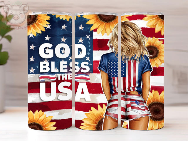 Floral USA 20oz Tumbler Png, Straight & Tapered Tumbler Png, Sunflower Patriotic Tumbler Png, Digital Download PNG Sublimation Lara' s Designs 