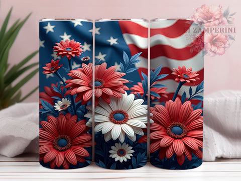 Floral USA Flag 20oz Tumbler, Floral American Flag Tumbler, 20oz Wrap, Sublimation Tumbler, 4th of July Gift, Red White Blue Tumbler, Independence Day Tumbler Sublimation Li Zamperini 