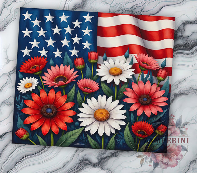 Floral USA Flag 20oz Tumbler, Floral American Flag Tumbler, 20oz Wrap, Sublimation Tumbler, 4th of July Gift, Red White Blue Tumbler, Independence Day Tumbler Sublimation Li Zamperini 