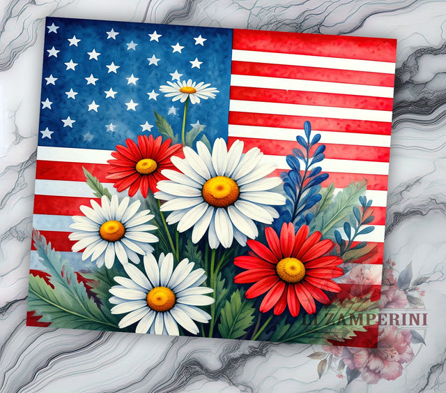 Floral USA Flag 20oz Tumbler, Floral American Flag Tumbler, 20oz Wrap, Sublimation Tumbler, 4th of July Gift, Red White Blue Tumbler, Independence Day Tumbler Sublimation Li Zamperini 
