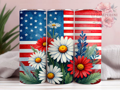 Floral USA Flag 20oz Tumbler, Floral American Flag Tumbler, 20oz Wrap, Sublimation Tumbler, 4th of July Gift, Red White Blue Tumbler, Independence Day Tumbler Sublimation Li Zamperini 