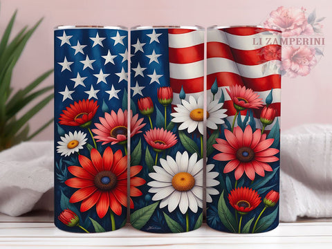 Floral USA Flag 20oz Tumbler, Floral American Flag Tumbler, 20oz Wrap, Sublimation Tumbler, 4th of July Gift, Red White Blue Tumbler, Independence Day Tumbler Sublimation Li Zamperini 