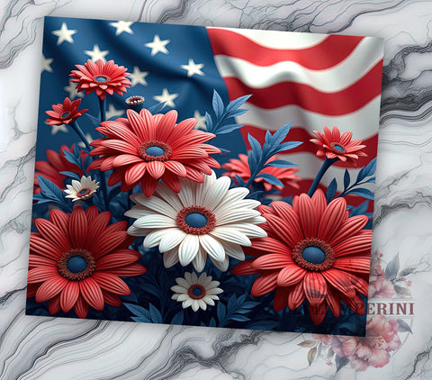 Floral USA Flag 20oz Tumbler, Floral American Flag Tumbler, 20oz Wrap, Sublimation Tumbler, 4th of July Gift, Red White Blue Tumbler, Independence Day Tumbler Sublimation Li Zamperini 