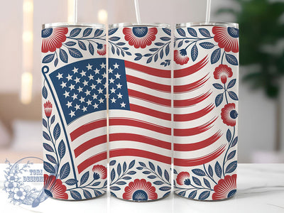 Floral USA Flag 20oz Tumbler, Patriotic Flower Art, Sublimation Tumbler Wrap, 20oz Tumbler, USA Flag Floral, Independence Day Gift, Red White Blue Theme Sublimation ToriDesigns 
