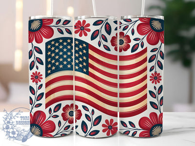 Floral USA Flag 20oz Tumbler, Patriotic Flower Art, Sublimation Tumbler Wrap, 20oz Tumbler, USA Flag Floral, Independence Day Gift, Red White Blue Theme Sublimation ToriDesigns 
