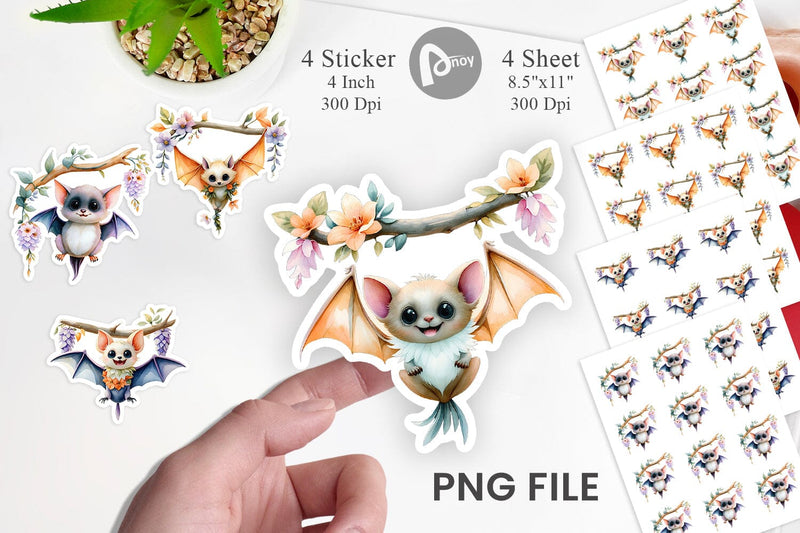Floral Vampire Bat Watercolor Sticker Sublimation artnoy 