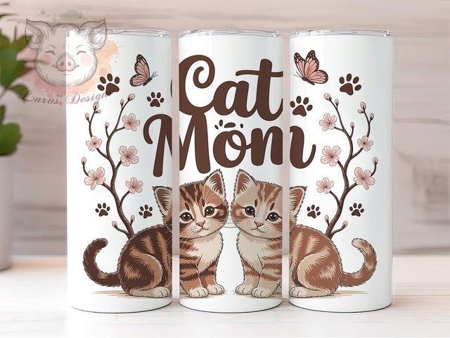 Floral Watercolor Cat Mom Tumbler, Floral Watercolor Cat Wrap, Cute Kitty Cup, 20oz Sublimation Wrap, Stylish Cat Design Tumbler, Artistic Watercolor Cat Cup, Pet Cat Lover Theme Wrap Sublimation Lara' s Designs 