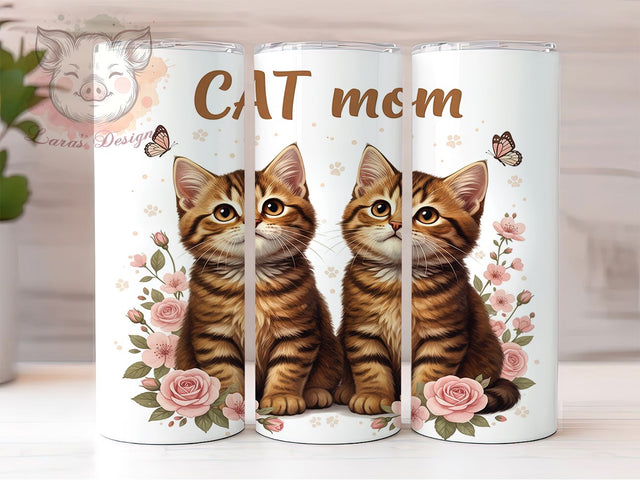 Floral Watercolor Cat Mom Tumbler, Floral Watercolor Cat Wrap, Cute Kitty Cup, 20oz Sublimation Wrap, Stylish Cat Design Tumbler, Artistic Watercolor Cat Cup, Pet Cat Lover Theme Wrap Sublimation Lara' s Designs 