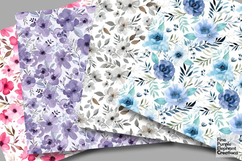 Floral Watercolor Digital Paper | Pastel Flower Spring Backgrounds Digital Pattern Fine Purple Elephant Creations 