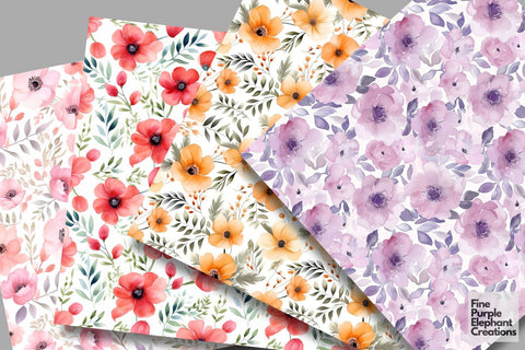 Floral Watercolor Digital Paper | Pastel Flower Spring Backgrounds Digital Pattern Fine Purple Elephant Creations 
