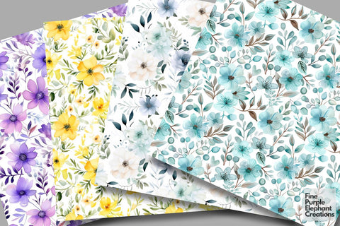 Floral Watercolor Digital Paper | Pastel Flower Spring Backgrounds Digital Pattern Fine Purple Elephant Creations 