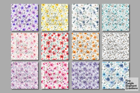 Floral Watercolor Digital Paper | Pastel Flower Spring Backgrounds Digital Pattern Fine Purple Elephant Creations 