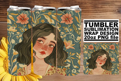 Floral Watercolor Lady Tumbler Wrap - Sublimation 20oz Sublimation afrosvg 