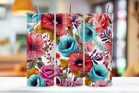 Floral Watercolor Tumbler Wrap, 20 oz Skinny Sublimation PNG, Field flowers 20 oz skinny tumbler sublimation design Seamless floral digital PNG Straight wrap Waterslide download Sublimation FloridPrintables 