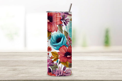 Floral Watercolor Tumbler Wrap, 20 oz Skinny Sublimation PNG, Field flowers 20 oz skinny tumbler sublimation design Seamless floral digital PNG Straight wrap Waterslide download Sublimation FloridPrintables 