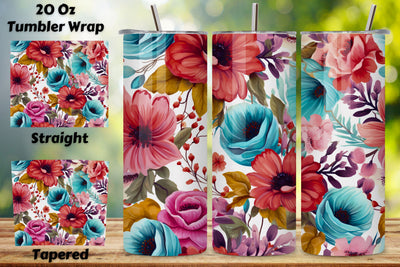 Floral Watercolor Tumbler Wrap, 20 oz Skinny Sublimation PNG, Field flowers 20 oz skinny tumbler sublimation design Seamless floral digital PNG Straight wrap Waterslide download Sublimation FloridPrintables 