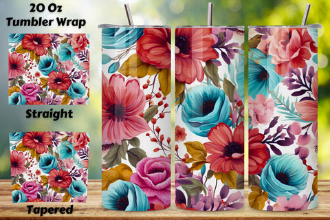 Floral Watercolor Tumbler Wrap, 20 oz Skinny Sublimation PNG, Field flowers 20 oz skinny tumbler sublimation design Seamless floral digital PNG Straight wrap Waterslide download Sublimation FloridPrintables 