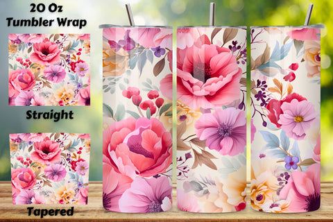 Floral Watercolor Tumbler Wrap, Seamless PNG Wrap Sublimation FloridPrintables 