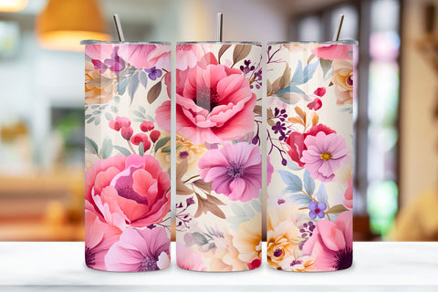 Floral Watercolor Tumbler Wrap, Seamless PNG Wrap Sublimation FloridPrintables 
