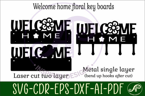 Floral welcome home Key holders for metal and laser cutting SVG APInspireddesigns 
