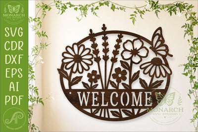 Floral Welcome Sign SVG, Wildflower Door Hanger, Butterfly SVG APInspireddesigns 