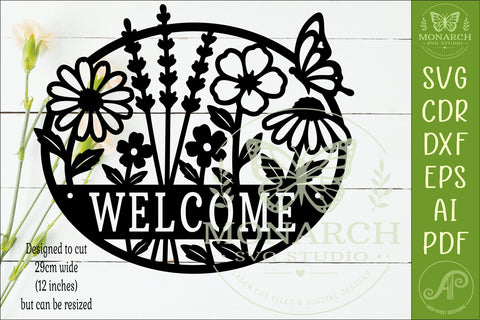 Floral Welcome Sign SVG, Wildflower Door Hanger, Butterfly SVG APInspireddesigns 