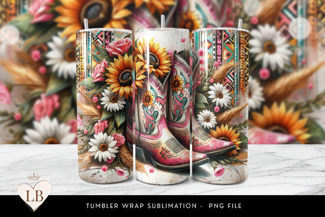 Floral Western Boot Tumbler Wrap Sublimation BijouBay 