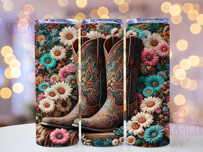 Floral Western Boots Tumbler, Floral Boots, Rustic Charm, Western Theme, Romantic Pattern, Farmhouse Aesthetic, 20Oz Tumbler, Sublimation Wrap Sublimation SvggirlplusArt 