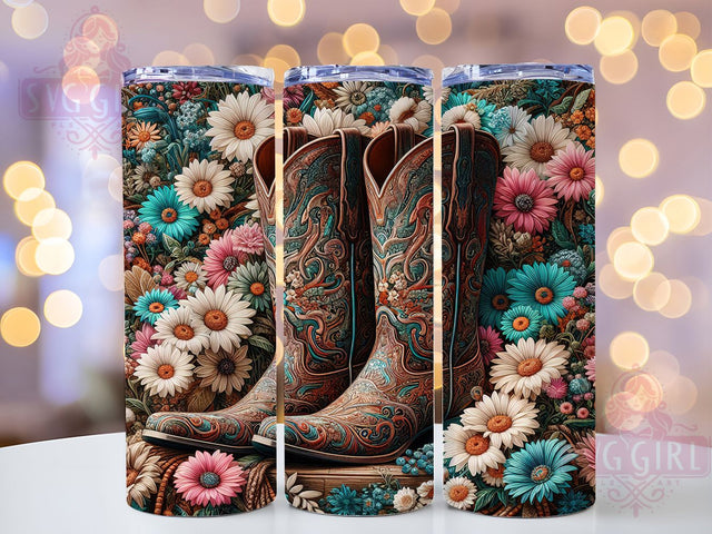 Floral Western Boots Tumbler, Floral Boots, Rustic Charm, Western Theme, Romantic Pattern, Farmhouse Aesthetic, 20Oz Tumbler, Sublimation Wrap Sublimation SvggirlplusArt 