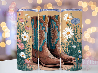 Floral Western Boots Tumbler, Floral Boots, Rustic Charm, Western Theme, Romantic Pattern, Farmhouse Aesthetic, 20Oz Tumbler, Sublimation Wrap Sublimation SvggirlplusArt 