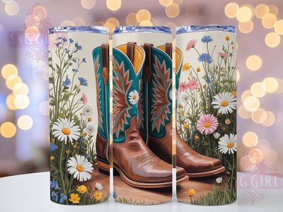 Floral Western Boots Tumbler, Floral Boots, Rustic Charm, Western Theme, Romantic Pattern, Farmhouse Aesthetic, 20Oz Tumbler, Sublimation Wrap Sublimation SvggirlplusArt 