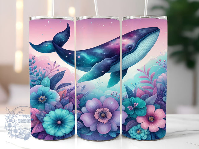 Floral Whale 20oz Skinny Tumbler, Summer Ocean Tumbler Png, Straight & Tapered Tumbler Wrap, Instant Digital Download Sublimation ToriDesigns 