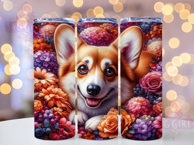 Floral Whimsical Corgi Tumbler, Floral Corgi Tumbler, Cute Dog Wrap, Whimsical Corgi Wrap, Rustic Pet Wrap, Sublimation Design, Trendy Gift Idea Sublimation SvggirlplusArt 