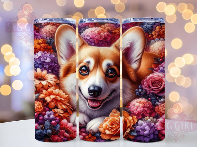 Floral Whimsical Corgi Tumbler, Floral Corgi Tumbler, Cute Dog Wrap, Whimsical Corgi Wrap, Rustic Pet Wrap, Sublimation Design, Trendy Gift Idea Sublimation SvggirlplusArt 