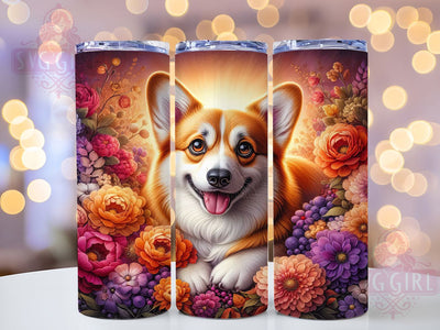 Floral Whimsical Corgi Tumbler, Floral Corgi Tumbler, Cute Dog Wrap, Whimsical Corgi Wrap, Rustic Pet Wrap, Sublimation Design, Trendy Gift Idea Sublimation SvggirlplusArt 