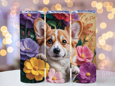 Floral Whimsical Corgi Tumbler, Floral Corgi Tumbler, Cute Dog Wrap, Whimsical Corgi Wrap, Rustic Pet Wrap, Sublimation Design, Trendy Gift Idea Sublimation SvggirlplusArt 
