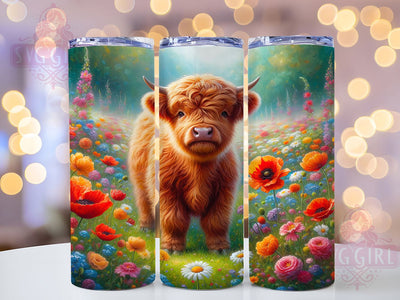 Floral Whimsical Highland Cow Tumbler, Cow with Flowers Tumbler, Whimsical Cow Wrap, Rustic Cow Wrap, Floral Cow Wrap, Sublimation Design, Trendy Gift Idea Sublimation SvggirlplusArt 