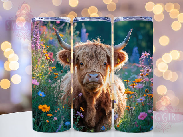 Floral Whimsical Highland Cow Tumbler, Cow with Flowers Tumbler, Whimsical Cow Wrap, Rustic Cow Wrap, Floral Cow Wrap, Sublimation Design, Trendy Gift Idea Sublimation SvggirlplusArt 