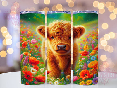 Floral Whimsical Highland Cow Tumbler, Cow with Flowers Tumbler, Whimsical Cow Wrap, Rustic Cow Wrap, Floral Cow Wrap, Sublimation Design, Trendy Gift Idea Sublimation SvggirlplusArt 