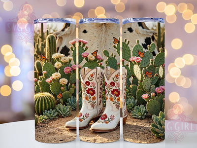 Floral White Cowboy Boots 20oz Tumbler, Floral Cowboy, White Boots, Western Design, Sublimation Wrap, 20oz Tumbler, Rustic Aesthetic, Country Charm Sublimation SvggirlplusArt 