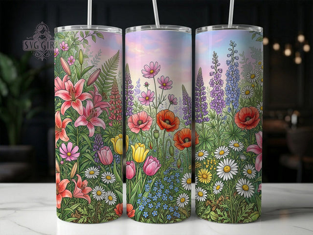 Floral Wildflower Garden 20oz Tumbler, Floral Wildflower Garden, 20oz Tumbler Wrap, Sublimation Design, Cute Flower Art, Digital Download, Tumbler PNG, Wildflower Garden Wrap Sublimation SvggirlplusArt 