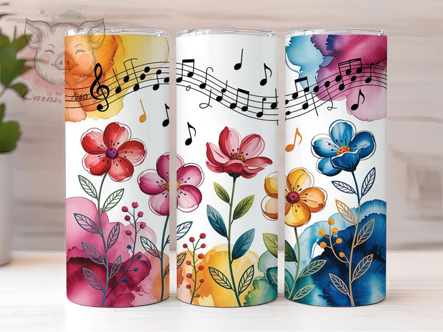Floral Wildflower Music Tumbler, Floral Music Wrap, Nature Melody Cup, 20oz Sublimation Wrap, Artistic Wildflower Music Tumbler, Stylish Floral Design Cup, Botanical Music Theme Wrap Sublimation Lara' s Designs 