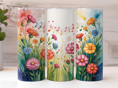 Floral Wildflower Music Tumbler, Floral Music Wrap, Nature Melody Cup, 20oz Sublimation Wrap, Artistic Wildflower Music Tumbler, Stylish Floral Design Cup, Botanical Music Theme Wrap Sublimation Lara' s Designs 