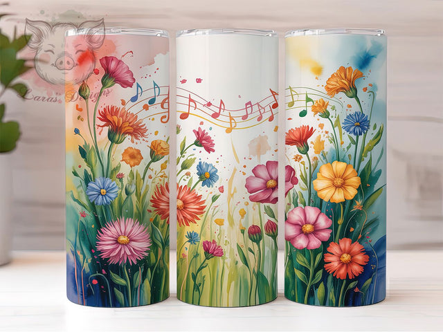 Floral Wildflower Music Tumbler, Floral Music Wrap, Nature Melody Cup, 20oz Sublimation Wrap, Artistic Wildflower Music Tumbler, Stylish Floral Design Cup, Botanical Music Theme Wrap Sublimation Lara' s Designs 