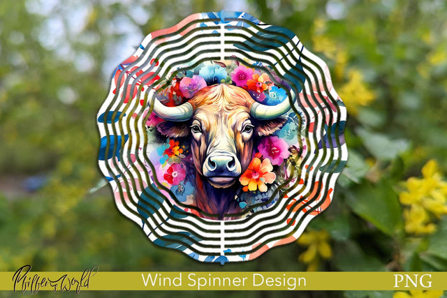 Floral Wind Spinner | Farm Animals | Colorful Cow PNG Sublimation Pfiffen's World 
