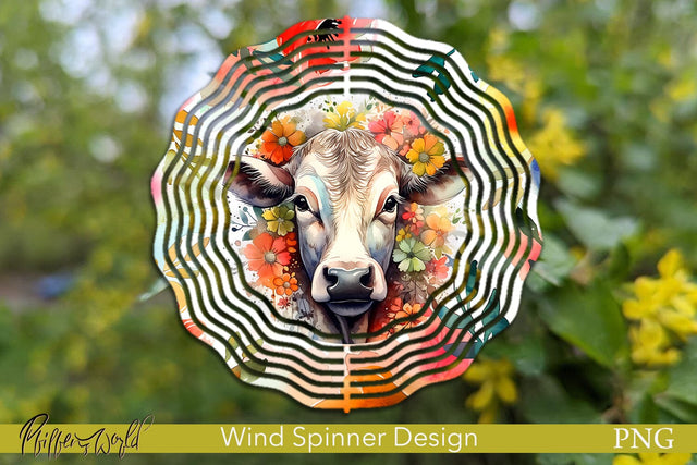 Floral Wind Spinner | Farm Animals | Colorful Cow Sublimation Pfiffen's World 