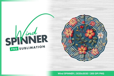 Floral Wind Spinner Round Design on Wood Grain Background Sublimation Regulrcrative 