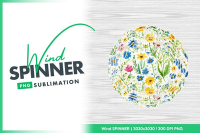 Floral Wind Spinner Round Design With Blue Yellow Pink Flowers Sublimation Regulrcrative 
