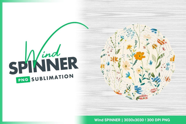 Floral Wind Spinner Round Design with Flowers and Greenery on Wood Grain Sublimation Regulrcrative 